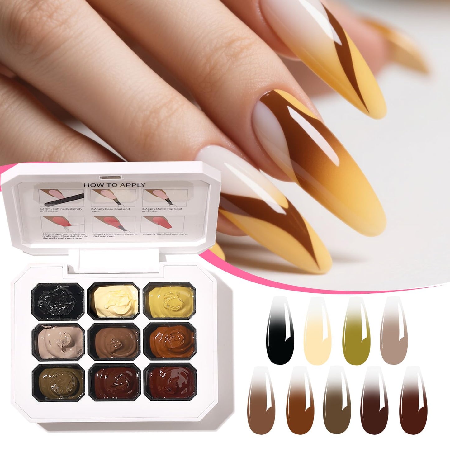 Ombre Gel Nail Polish Nail Sponges for Ombre 9 Series Colorful Blush Effect Gradient Painting Gel for Ombre Nails Multistyle French Manicure Nail Art DIY Home (A15, 1)