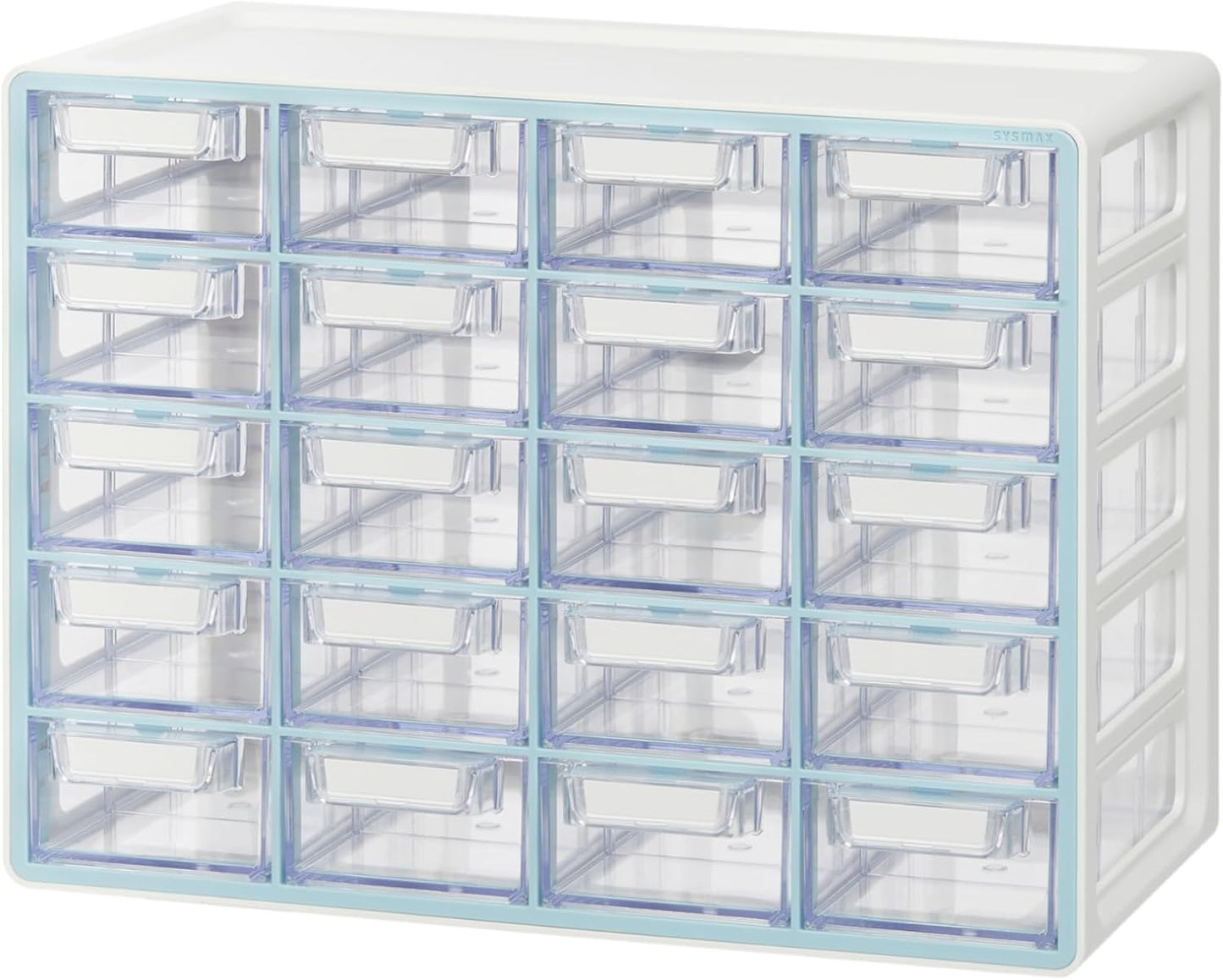 Blue Ginkgo Small 20-Drawer Cabinet – Stackable Clear Organizer for Hardware, Beads, Plastic Bricks, Office, and Craft Storage (Made in Korea, Blue)