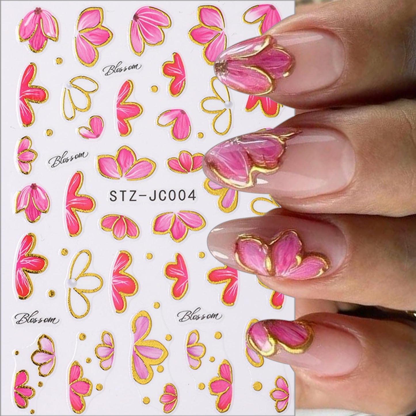 Stickers para Uñas Nail Stickers Self-Adhesive Sticker Gold Pink 3D Wild Flower Calcomanías para Uñas Gold Floral Art Design Accessories Hight Quality 4 Sheets