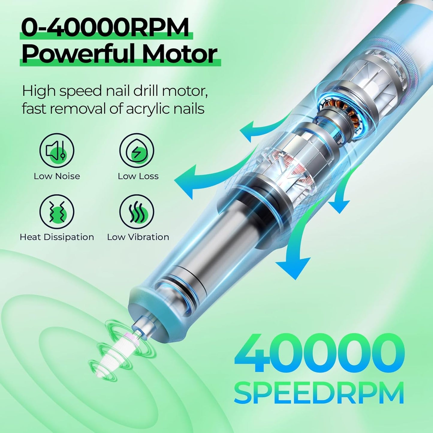 Electric Nail Drill Professional: Shiny 40000RPM Electric Nail File Kit E File Nail Drill Machine with LCD Display for Acrylic Gel, Manicure Pedicure Polishing Grinder for Salon Home, Diamond