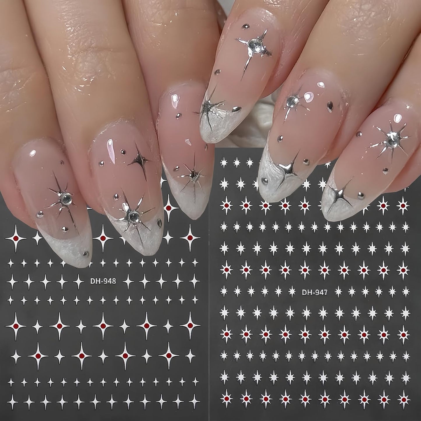 5 Sheets Star Nail Art Stickers 3D Self-Adhesive Gold Stars Starlight Nail Stickers with Red Rhinestones Design Nail Decals Star Moon Nails Sticker for Women Daily DIY Manicure Decoration