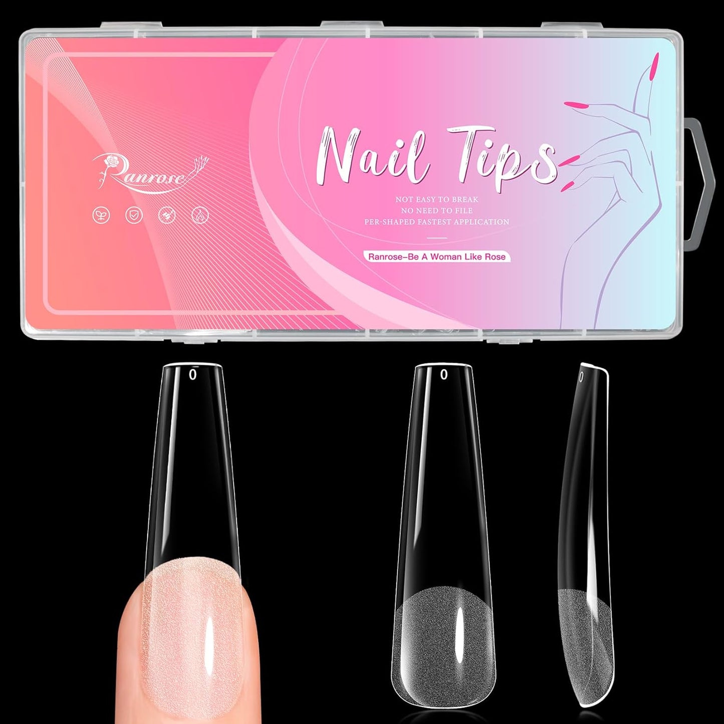 Ranrose 240pcs Nails Tips Coffin: XXL Super Long Half Matte False Nails 12 Sizes C Cruve Acrylic Nails, Coffin Press on Nails Extension For Nail Salons DIY