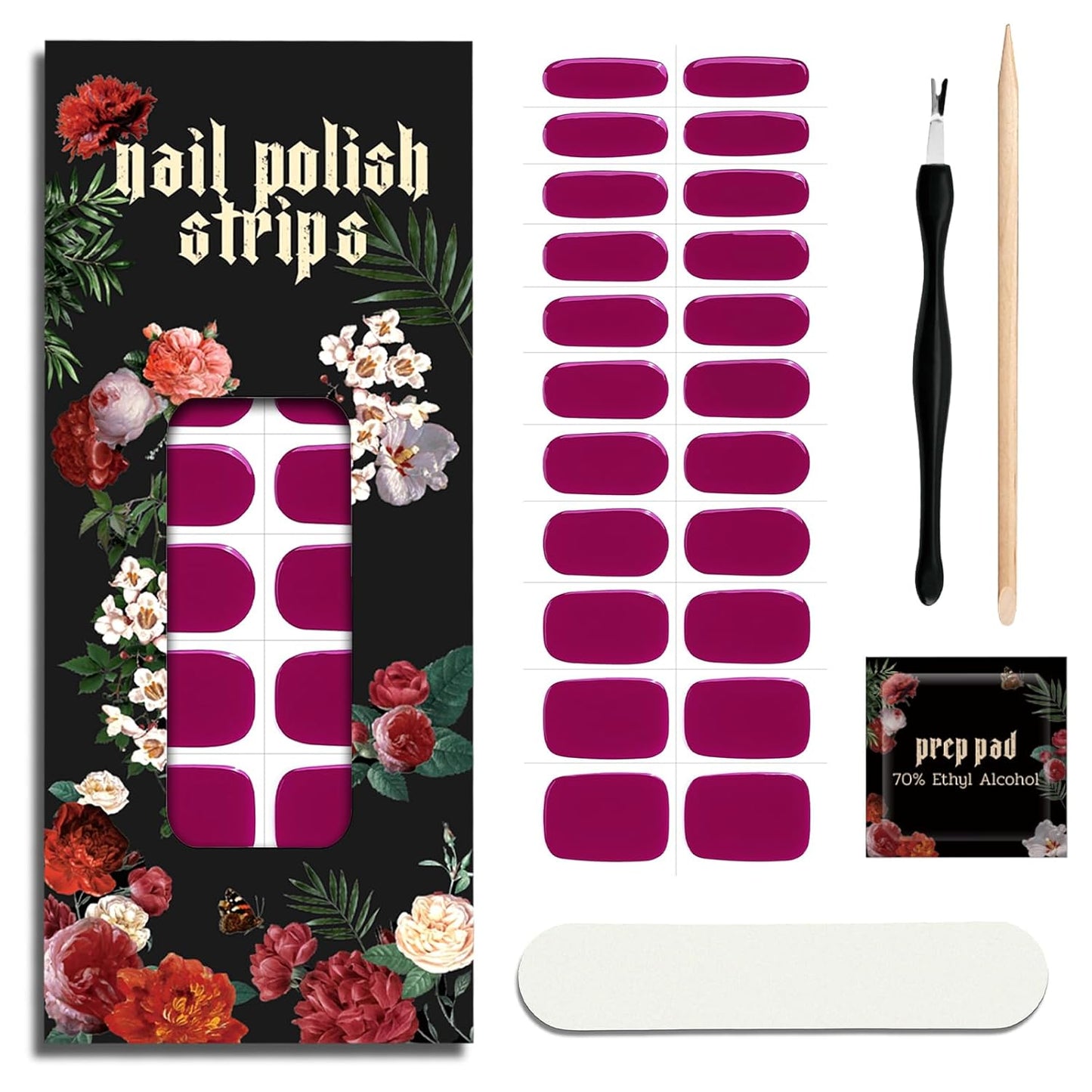 Nail Polish Strips - 22 Pcs Salon Quality Gel Nail Stickers - Long Lasting Wraps (Neon Pink Allure)