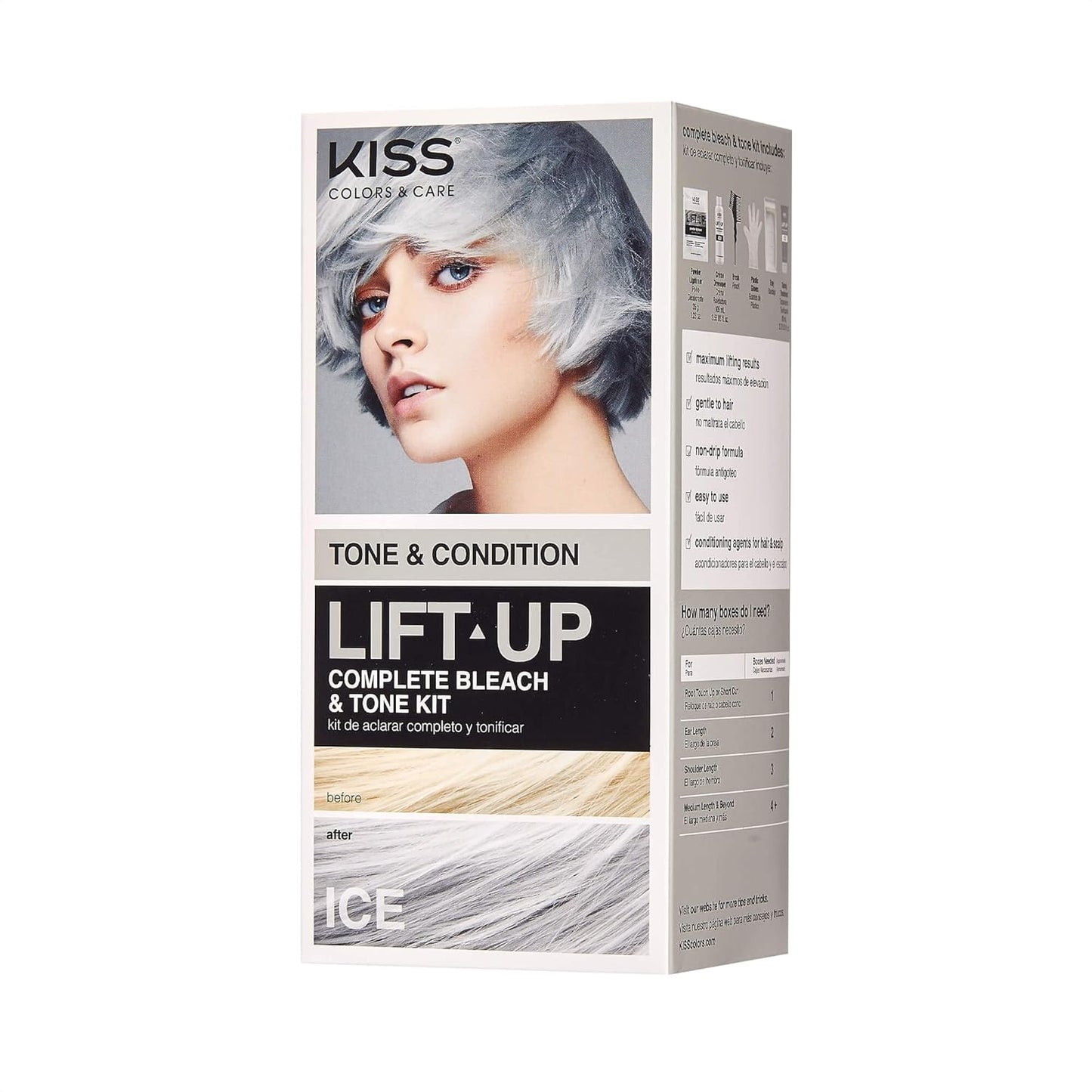 KISS Lift Up Complete Hair Bleach Kit with Revitalizing Plex Serum to Protect from Damage, Maximum Strength to Lighten Dark or Resistant Hair, Complete DIY 6-Pc Kit