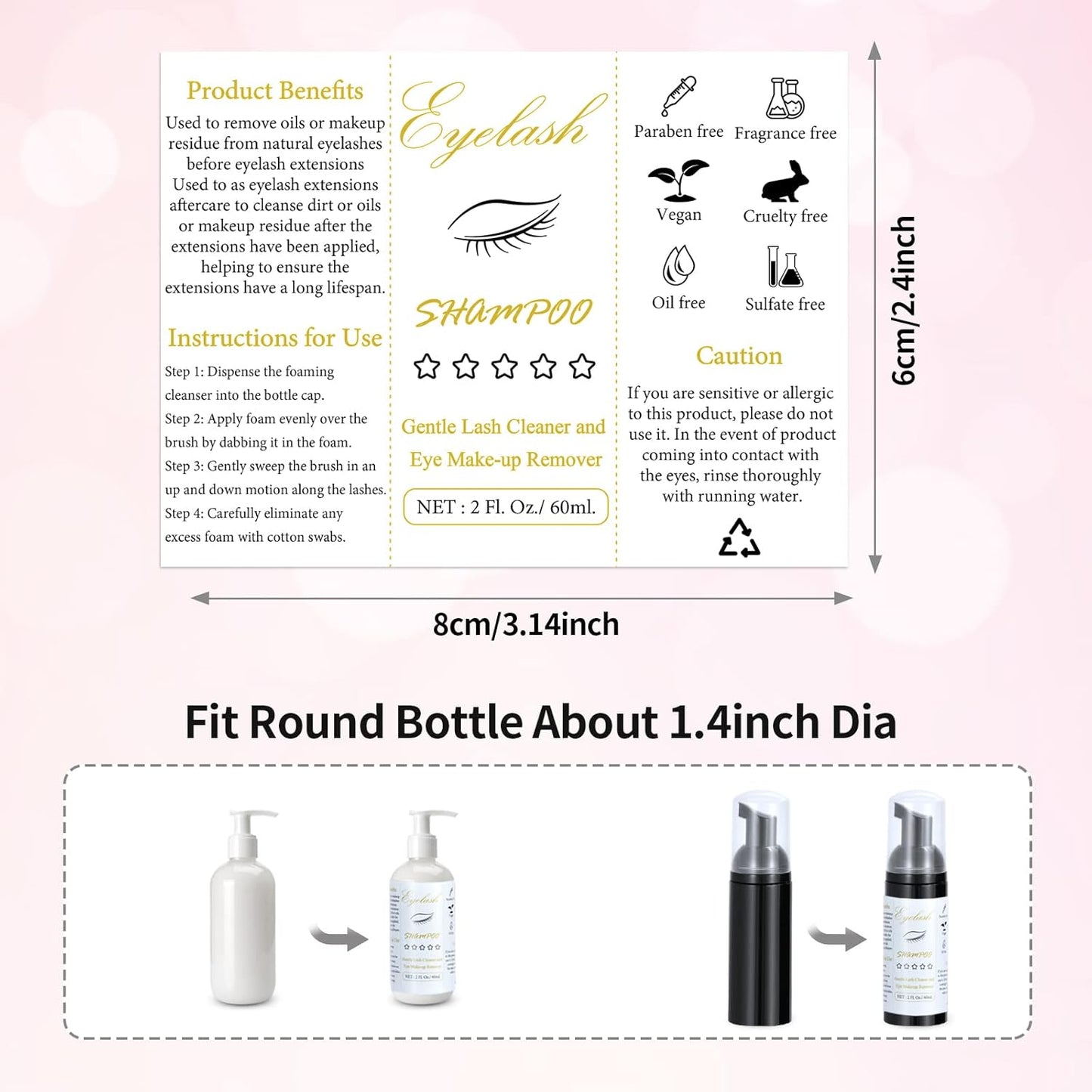 100 Pcs Lash Shampoo Bottle Brushes Set 20 Empty Foam Pump Dispensers 20 Label Stickers 20 Mascara Wands and Tubes 20 Cleansing Brush 20 Bag for Eyelash Extensions Aftercare(Black)