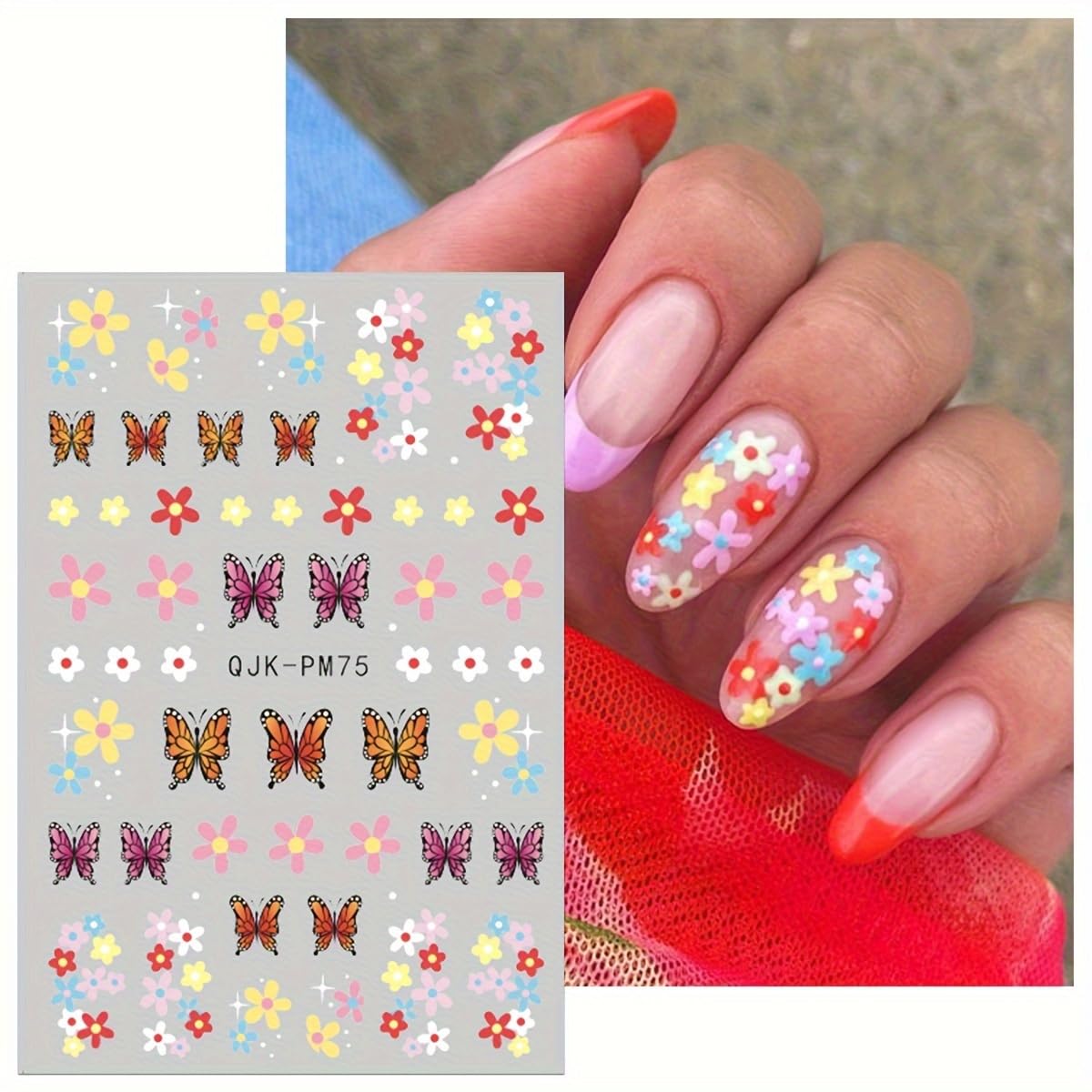 6Sheets Easter Nail Art Stickers Decals Cute Bunny Flower Designs 3D Self-Adhesive Nail Decals Spring Nail Decorations Floral Daisy Butterfly DIY Nail Supplies Easter Nail Accessories for Women Kids