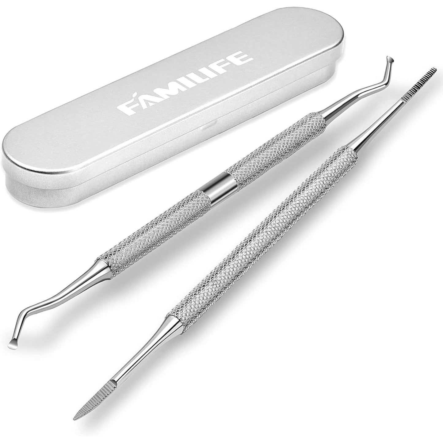 FAMILIFE Ingrown Toenail File and Lifter, 2pcs Ingrown Toenail Tool Double Sided with Storage Case Professional Corrector 100% Stainless Steel Removal Pedicure Kit
