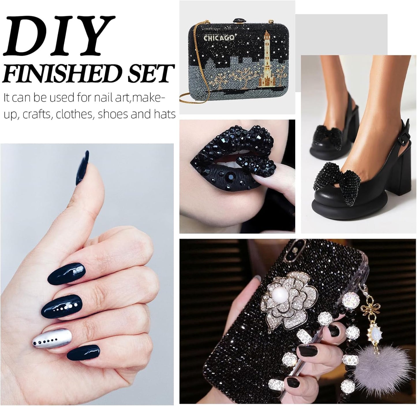 Black Flatback Rhinestones, Glass Rhinestones for Nail Art and Craft, Glue Fix, Loose Crystal Gemstones(Black, SS16, 2880pcs, 3.8-4.0mm)