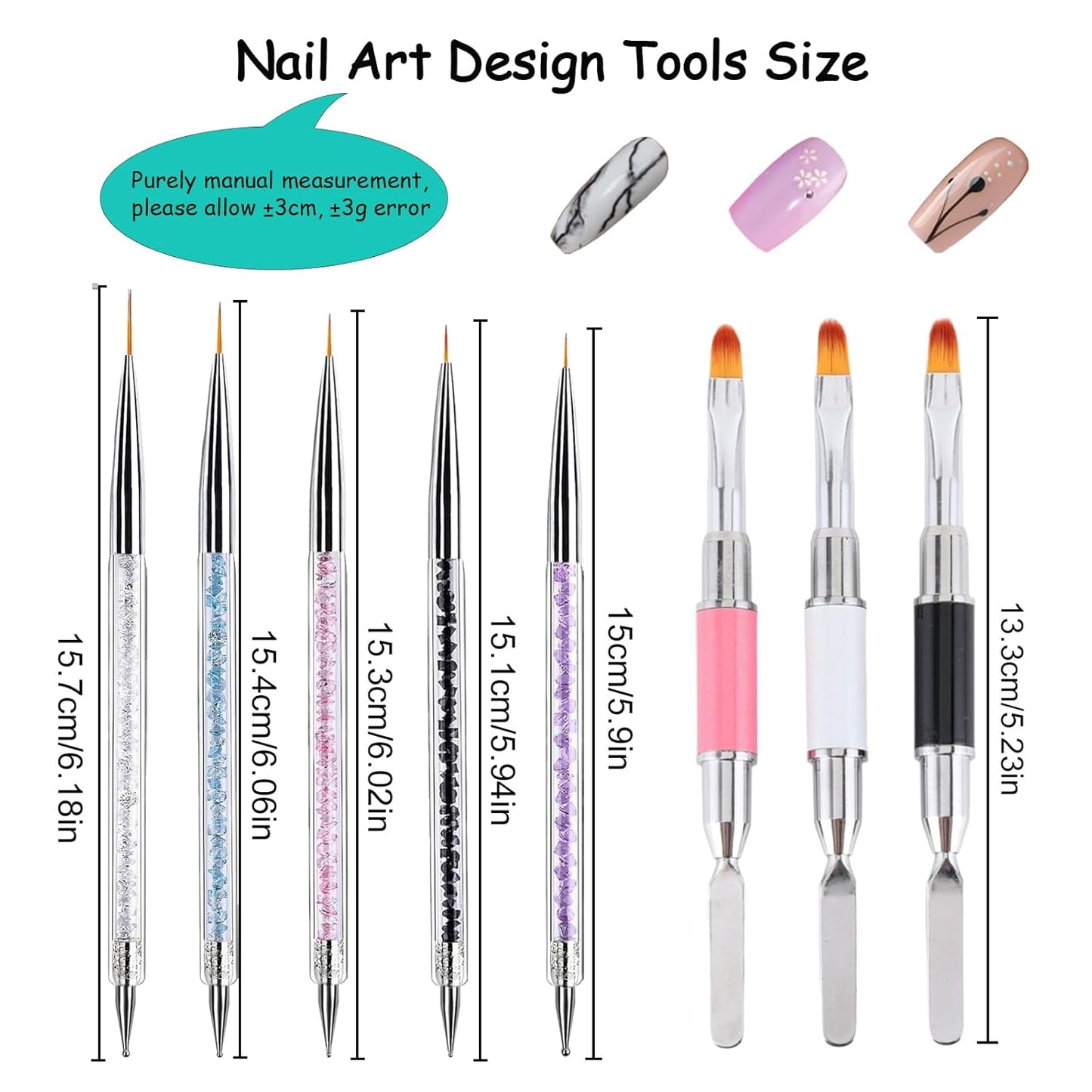 Nail Art Brushes, 8Pcs Double-Ended Acrylic Nail Brush Set & Picker Brush Tool for Nail Art with PolyGel Gel Acrylic Nails Extension Fine Liner Brushes and Dotting Pen (5,7,9,11,13 mm)