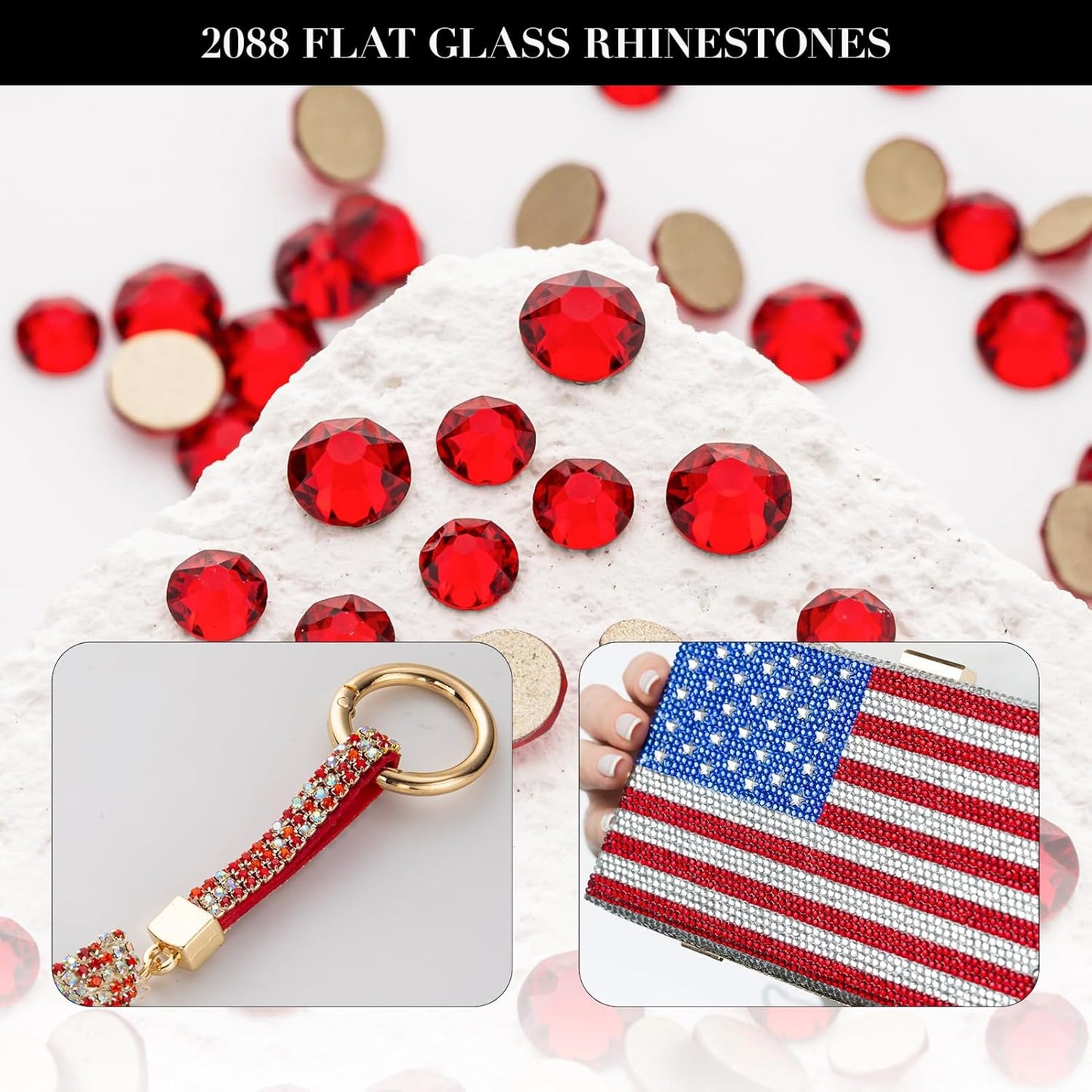 Novani Dark Red Rhinestones 1440pcs Flat Back Round Rhinestone Style 2088 Sparkly Crystal Gemstones for Nail Art and Crafting SS16,3.8-4.0mm