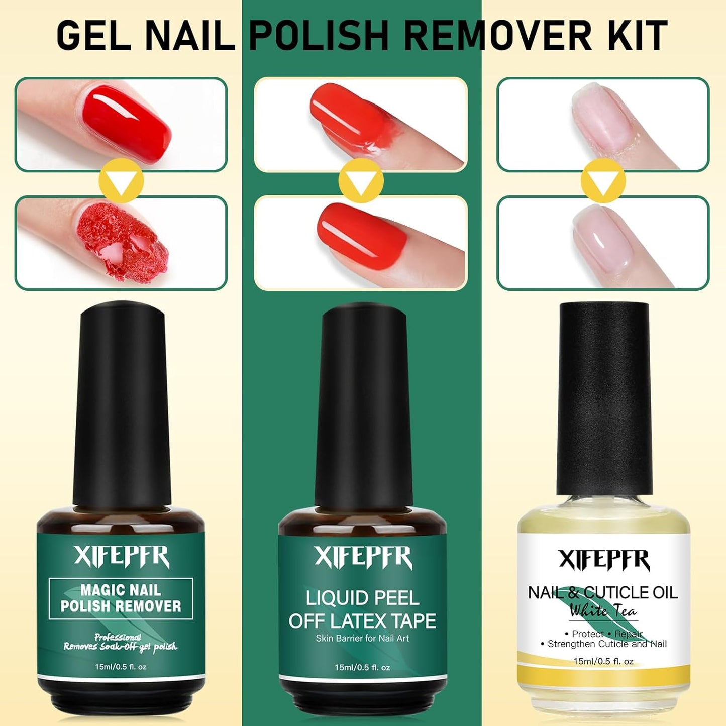 Gel Nail Polish Remover, Gel Polish Remover for Nails with Cuticle Oil and Latex Tape, Gel Nail Remover, Removedor de Esmalte Gel In 2-5 Mins, No Soaking or Wrapping, Gifts for Women