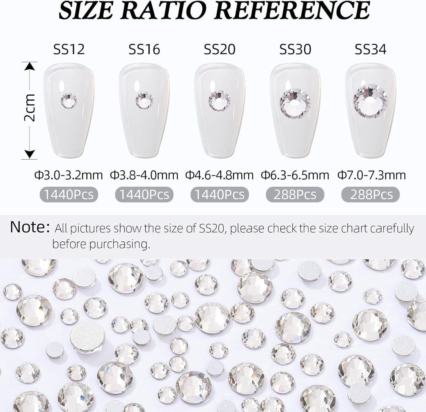 Crystal Clear Flatback Rhinestones, Glass Rhinestones for Nail Art and Craft, Glue Fix, Loose Crystal Gemstones(Crystal, SS30, 288pcs, 6.4-6.6mm)