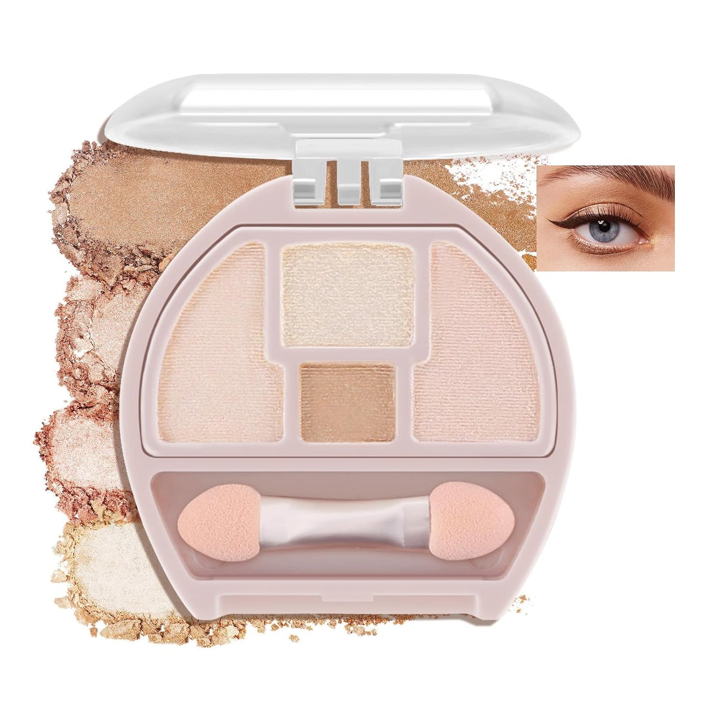 Boobeen 4-Color Makeup Palette, Highly Pigmented Glitter Eyeshadow Contour Palette with Smudger, Multi-purpose Face Makeup Palette for Eye/Face/Highlighter, Creates Shimmer Finishes, Long-lasting