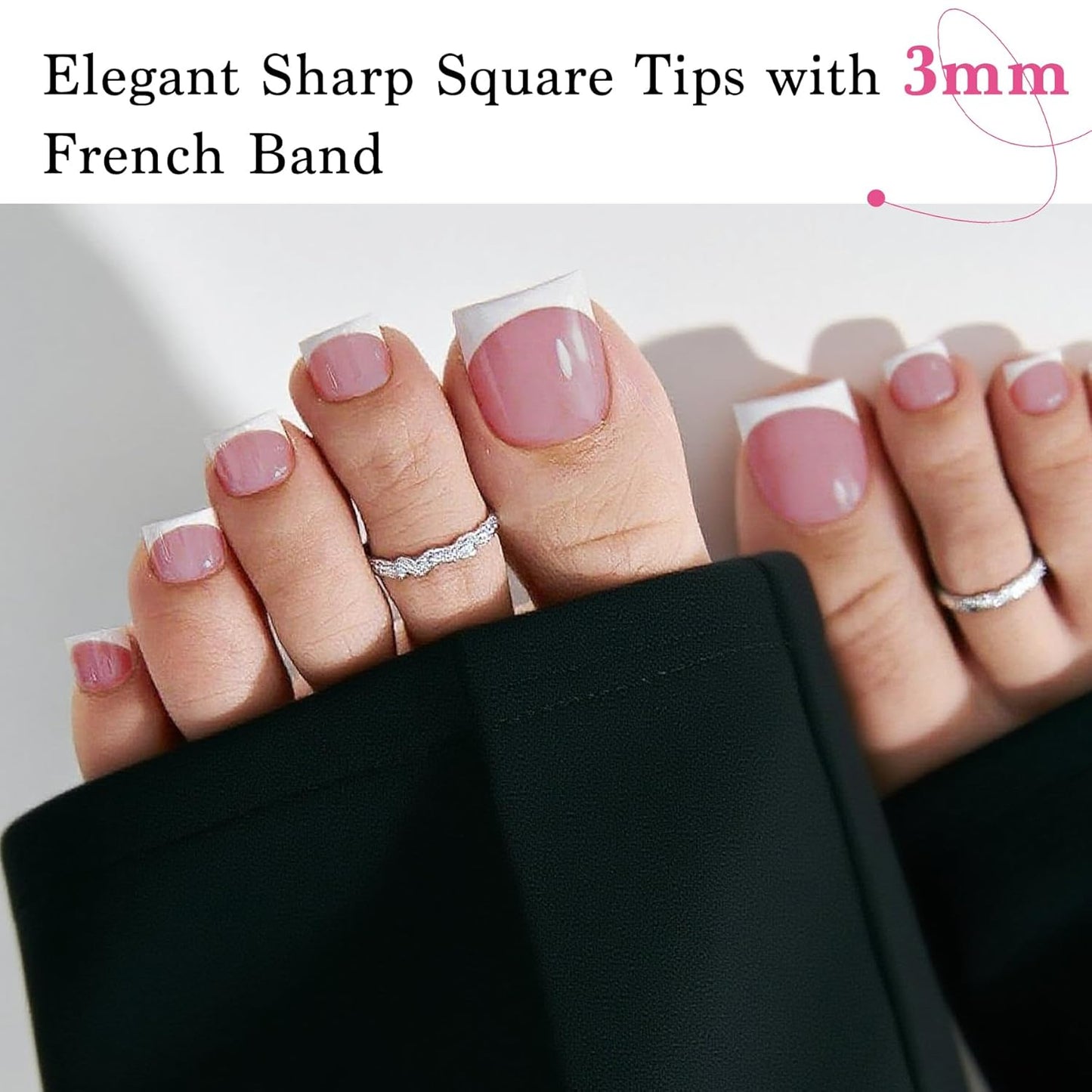 Toe Nail Press Ons French Tip, Sharp Square Berry Pink Pre-Designed Fake Toenail Press On for Women DIY, Soft False Acrylic Nail Extension 15 Sizes, 270 Pcs - Builder Nail Gel & Top Coat Needed