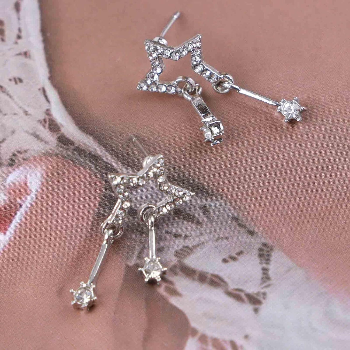 Vintage Crystal Star Earrings Rhinestone Drop Earrings Boho Star Crystal Dangle Earrings Silver Cz Star Stud Earrings Jewelry for Women