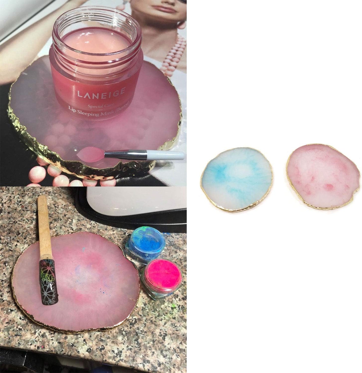 Honbay 2PCS Golden Edge Resin Nail Art Palettes Drawing Plates Manicure Display Tools for Women