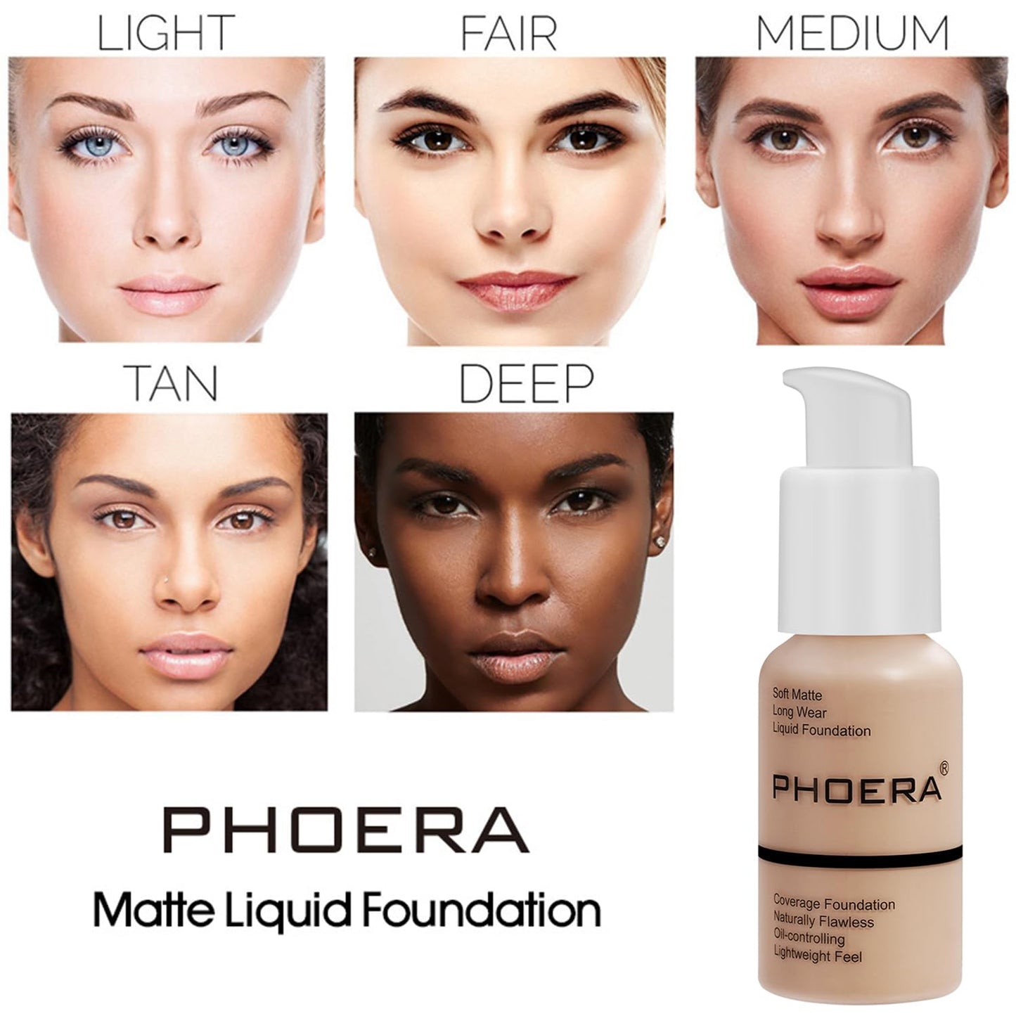 PHOERA Foundation Full Coverage,PHOERA Concealer Lightweight Full Coverage,PHOERA Makeup Long Lasting Wrinkles Matte Natural Finish for a Flawless Complexion(101 Porcelain+101#LIGHT)