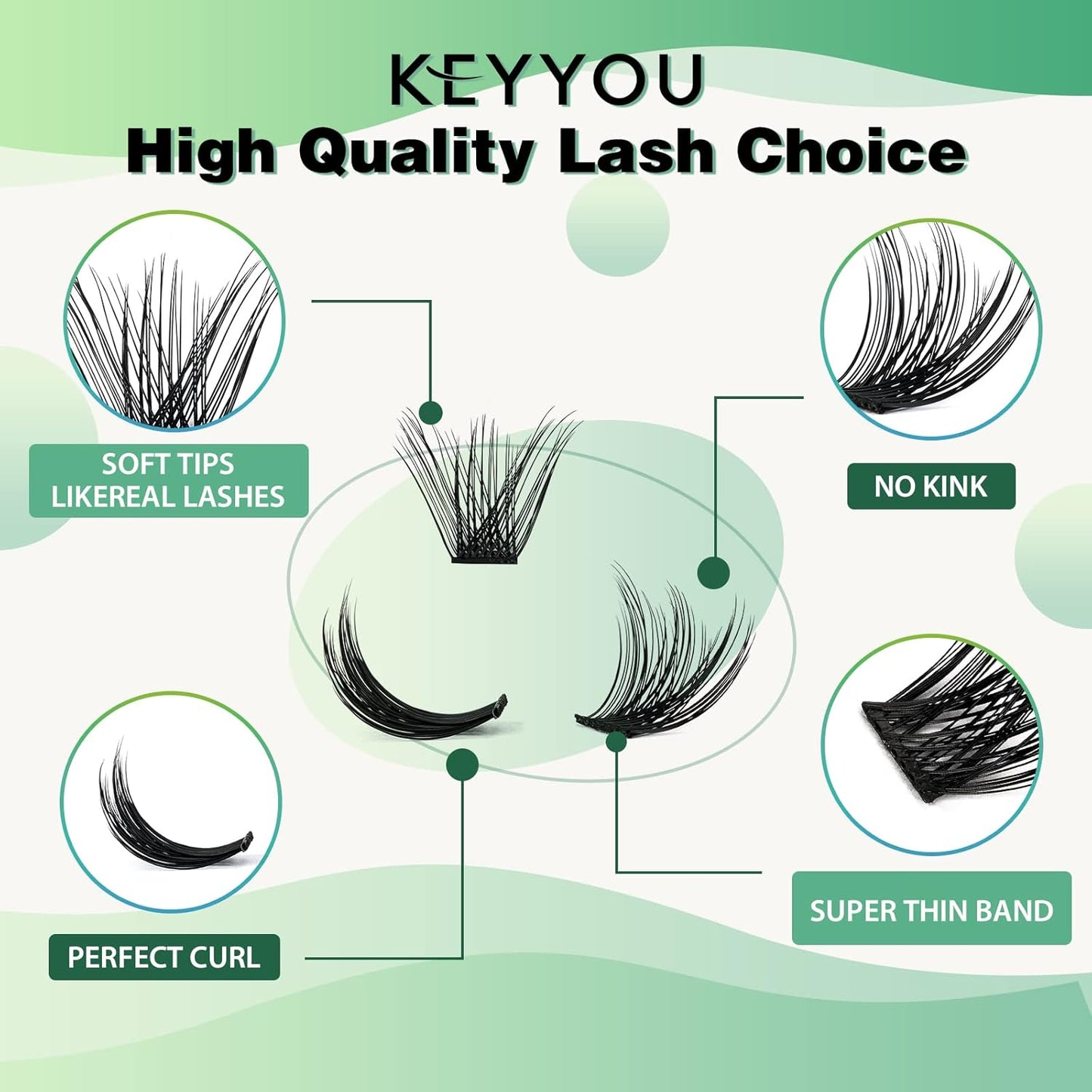 Lash Clusters 96pcs Individual Lashes D Curl 10mm Cluster Lashes KEYYOU Volume Wispy Lash Extension Soft&Comfortable Easy DIY at Home(Y03 D-10mm)