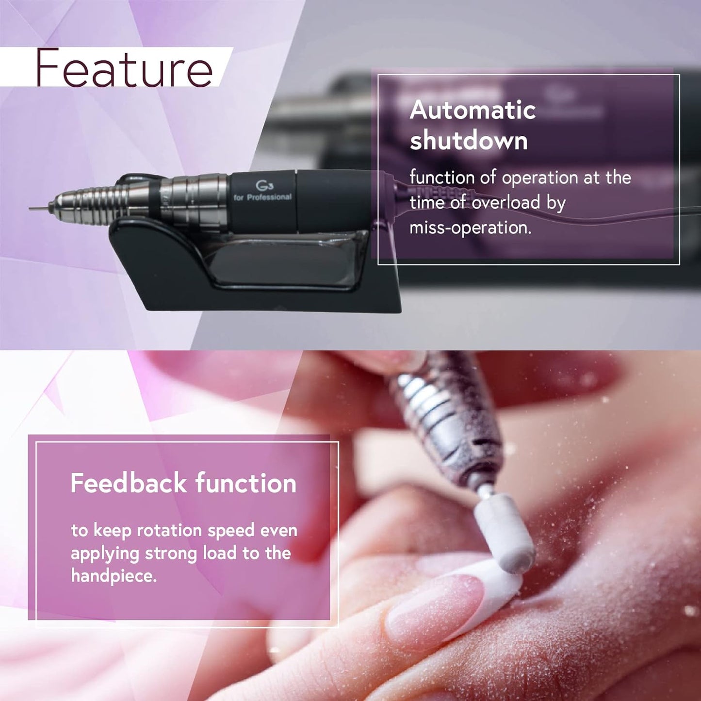 [Upower] G3 Professional Nail Drill Machine, 20000 RPM Electric File for Nails, Rechargeable Portable Nail Machine, Low Noise & Low Vibration (Made in Japan) Produced by URAWA Corp. [Black]