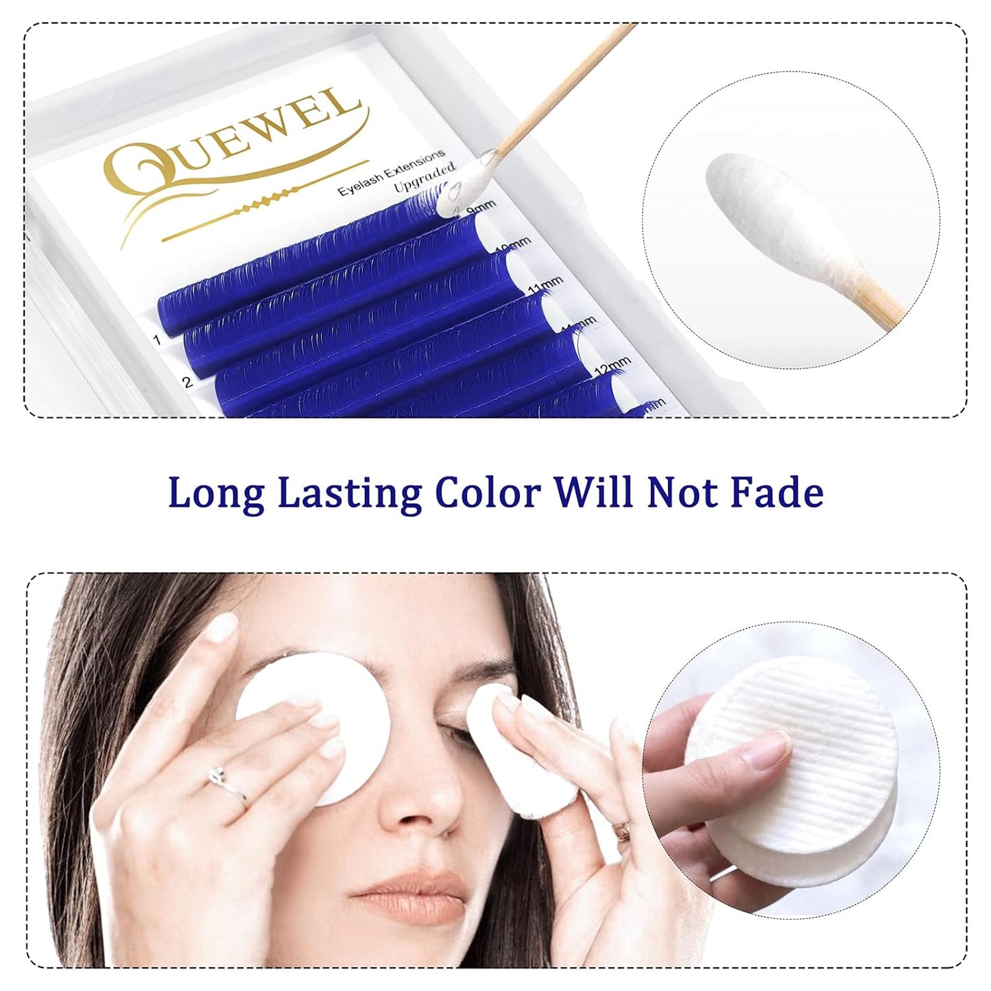 QUEWEL Easy Fan Volume Lashes 0.07 D Curl Blue Volume Eyelash Extensions 9-16mm Mixed Lash Tray Color Lashes Extension Self Fanning (Blue 0.07 D 9-16mm)