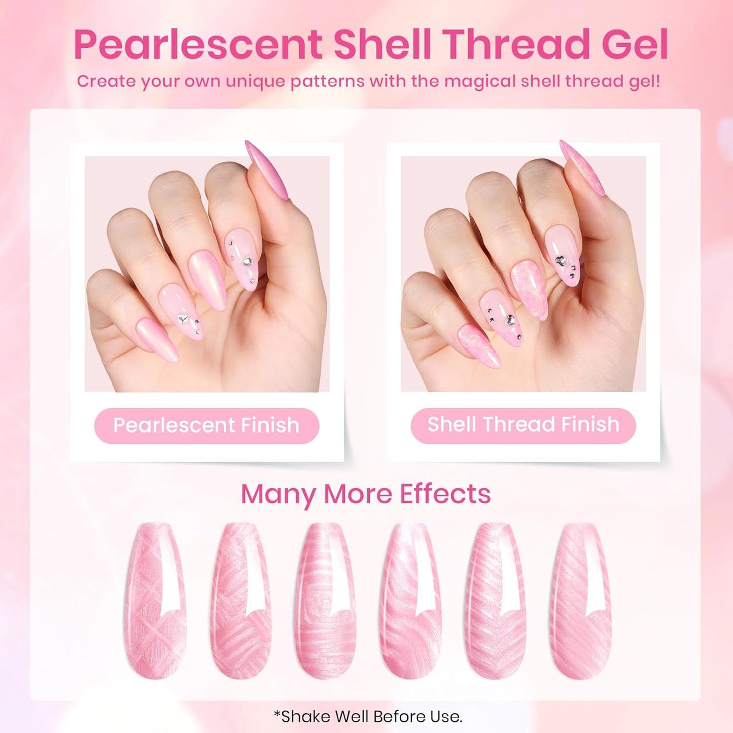 Beetles Pink Gel Nail Polish Set - 6 Colors Shimmer Nail Polish Nail Kit Hot Pink Pearl White Glitter Color Gel Pink Reverie Collection Soak Off Uv LED Nail Lamp Gift for Women & Girls