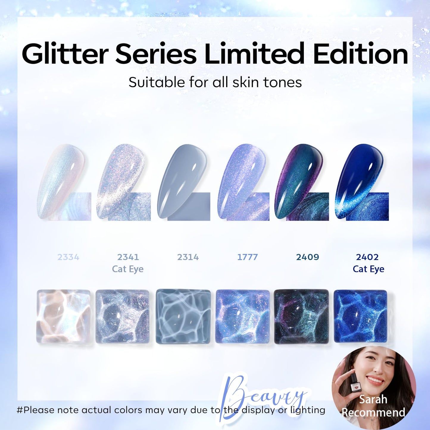 modelones Gel Nail Polish Set, 6 Colors Fall Winter Icy Blue Collection Glitter Gel Polish Galaxy White Dark Blue 9D Cat Eye Nail Polish with Magnet Soak Off Led Nail Art Kit Salon DIY Gift