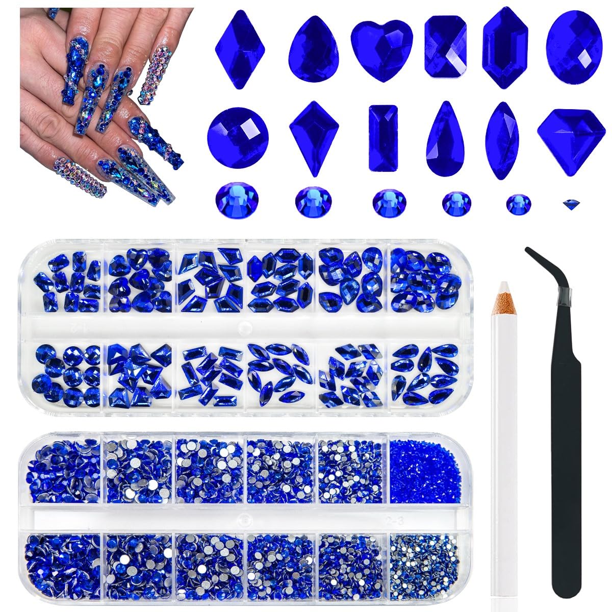 4080Pcs Blue Nail Rhinestones Flatback Royal Blue Sapphire Round Beads K9 Glass Gems Stones Nail Art Gems Diamonds jewels Nail Art Charms Supplies for Nails Face Eyes Makeup DIY Crafts Clothes