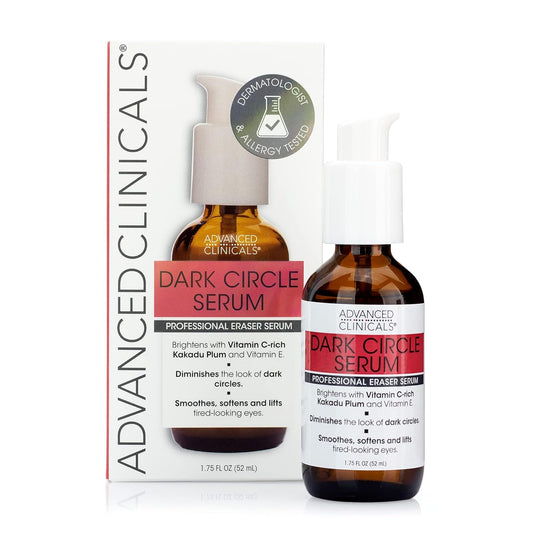 Advanced Clinicals Dark Circle Under Eye Serum Anti Aging Brightening Facial Treatment Targets Look Of Puffy Eyes, Crows Feet, & Sagging Skin W/Vitamin C, Hyaluronic Acid, & Ferulic Acid, 1.75 Fl Oz