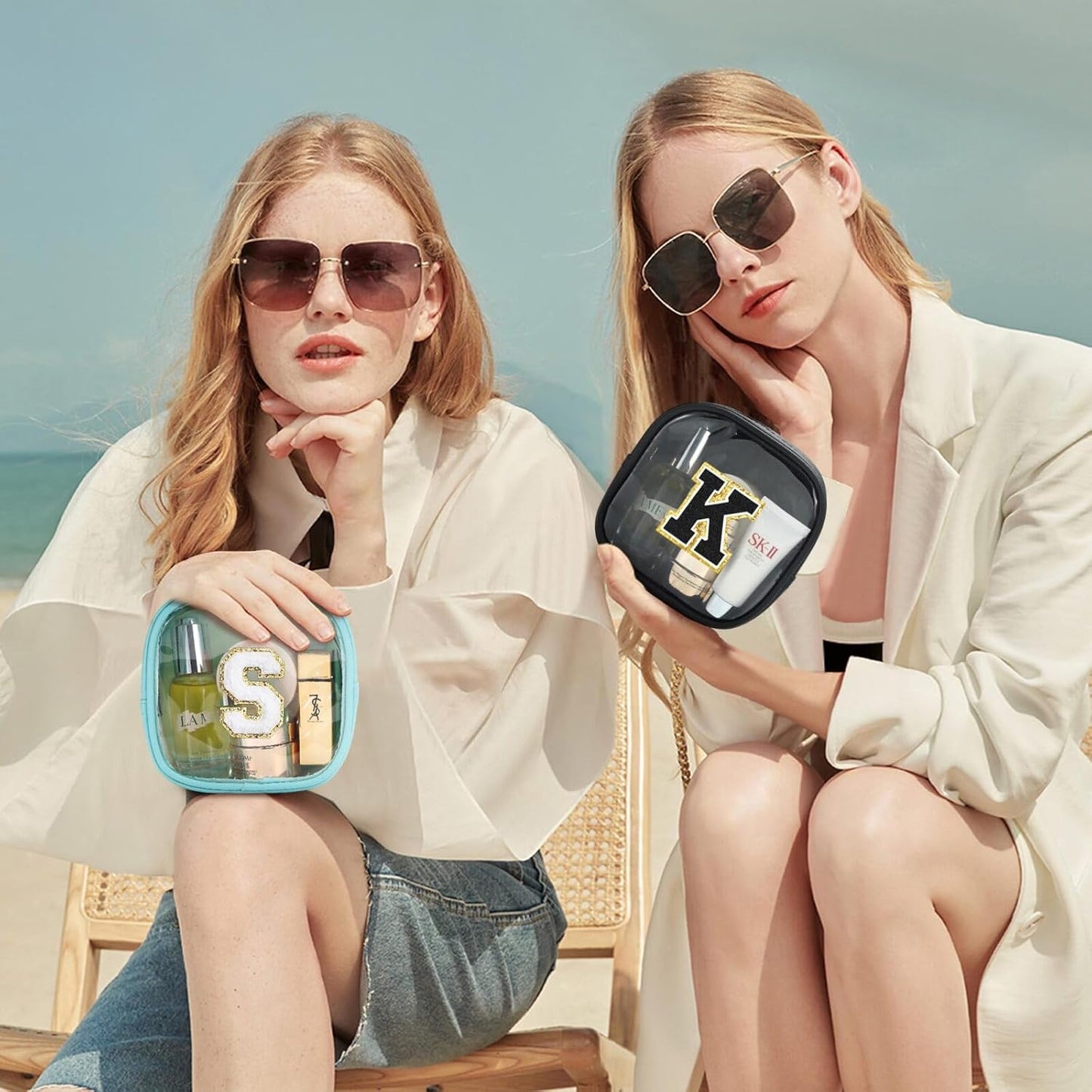 YOOLIFE Initial Makeup Bag Travel Toiletry Bag, Clear Makeup Bag Car Accessories For Women Clear Makeup Bags With Zipper Girlfriend Teacher 7 Year Old Girl Gifts Daughter Gifts Girl Gifts Mini Black C