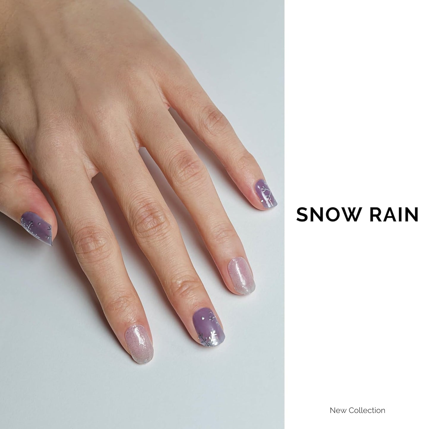 NAILOG Semi Cured Gel Nail Strips - 34 pcs Salon-Quality Winter Nail Wraps with Soft Gel Finish (Snow Rain)