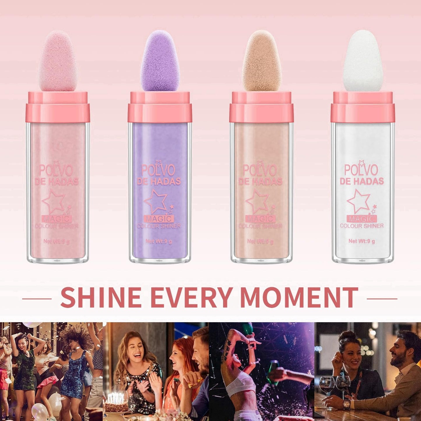 URQT 4 Color Polvo De Hadas Fairy Dust Highlight Patting - Full Body Contouring and Clavicle Pearlescent Patting Powder for Face and Eye, Christmas Sparkling Body Glitter (4 Pack)