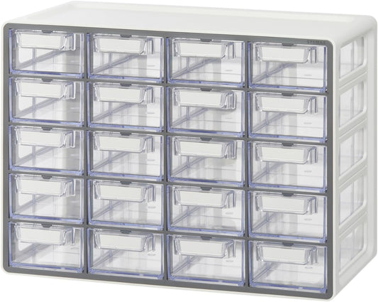 Blue Ginkgo Small 20-Drawer Cabinet – Stackable Clear Organizer for Hardware, Beads, Plastic Bricks, Office, and Craft Storage (Made in Korea, Gray)