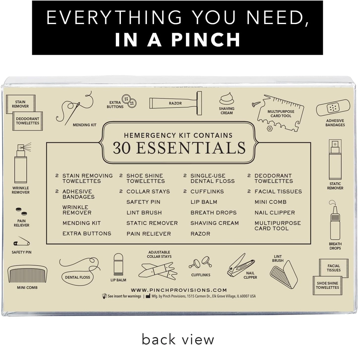 Pinch Provisions Hemergency Kit for Men, includes 30 Style & Grooming Essentials, Gift & Accessory for Grooms, Best Man, Personal Care, Travel or Cars