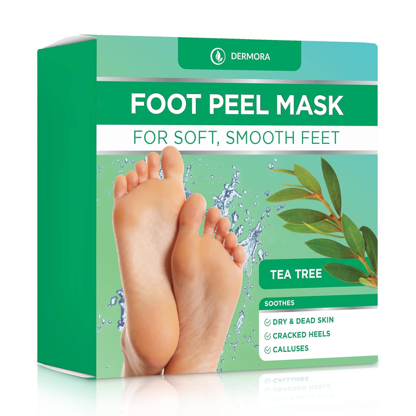 DERMORA Foot Peel Mask | Skin Exfoliating Foot Masks | Dry, Cracked Feet, Callus, Dead Skin Remover | Baby Soft Feet, Tea Tree Scent | Pack of 2 | Regular