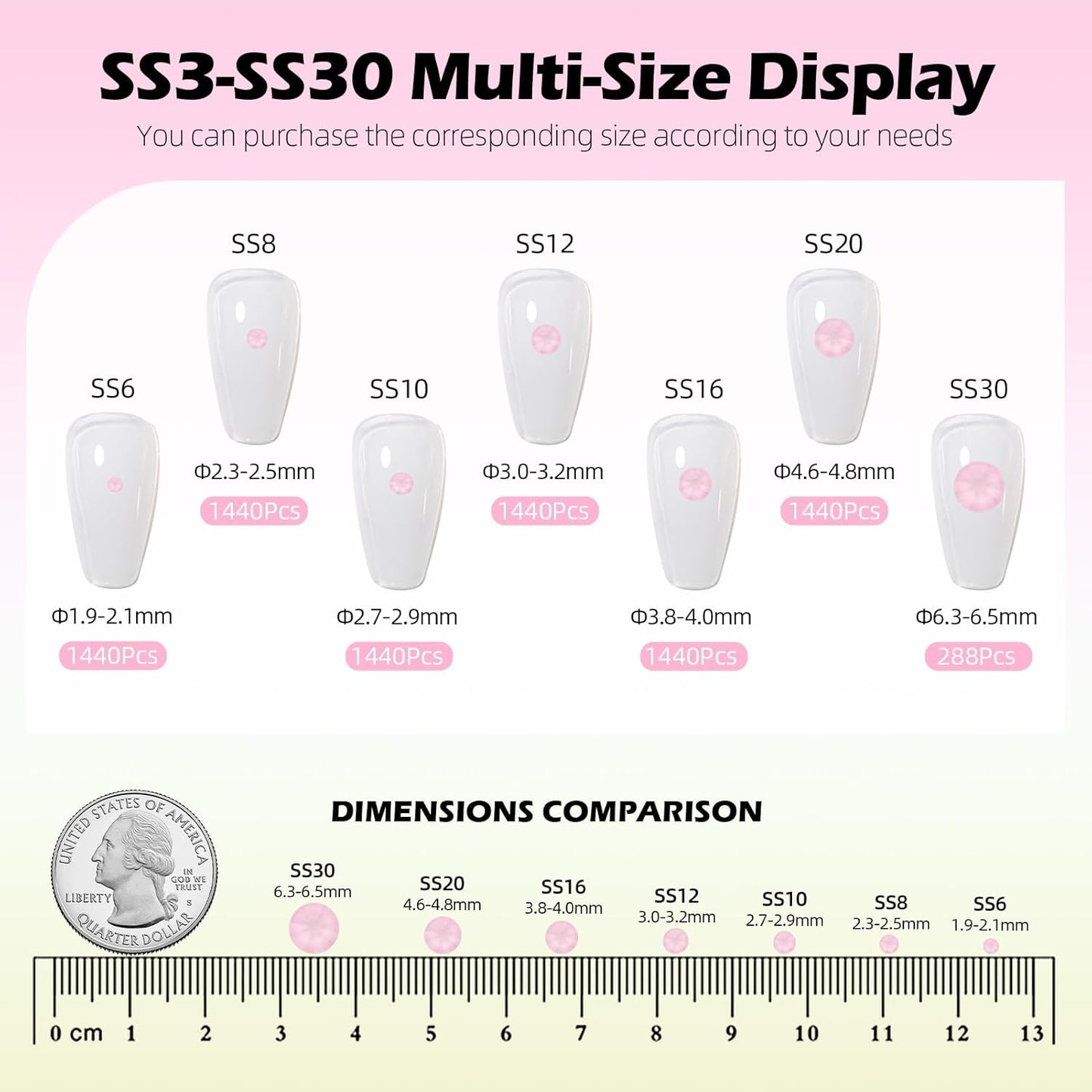 Mocha Rose Flatback Rhinestones, Glass Rhinestones for Nail Art and Craft, Glue Fix, Loose Crystal Gemstones(Mocha Rose, SS8, 1440pcs, 2.3-2.5mm)