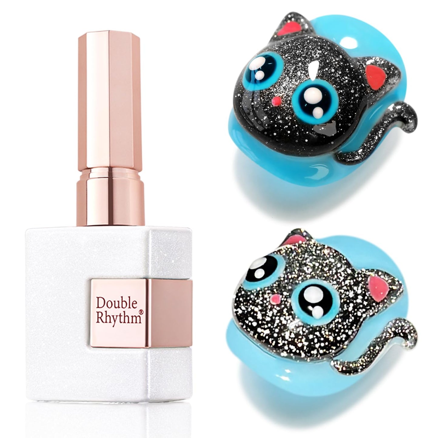 Double Rhythm Jelly Glass Cat Eye Gel Polish with Magnet 15ML Holographic Glitter Shimmer Translucent Sheer Color Magnetic Nail Polish Salon DIY at Home (Black Glitter-MC1061)