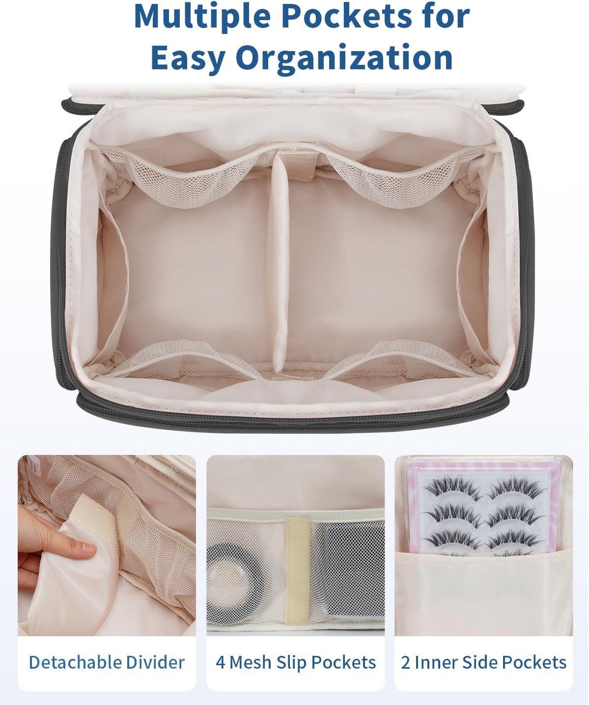 WANDF Travel Toiletry Bag for Women, Wide-open Large Makeup Bag with Handle, Puffy Makeup Organizer for Toiletries, Cosmetics, Accessories, Essentials (Black)