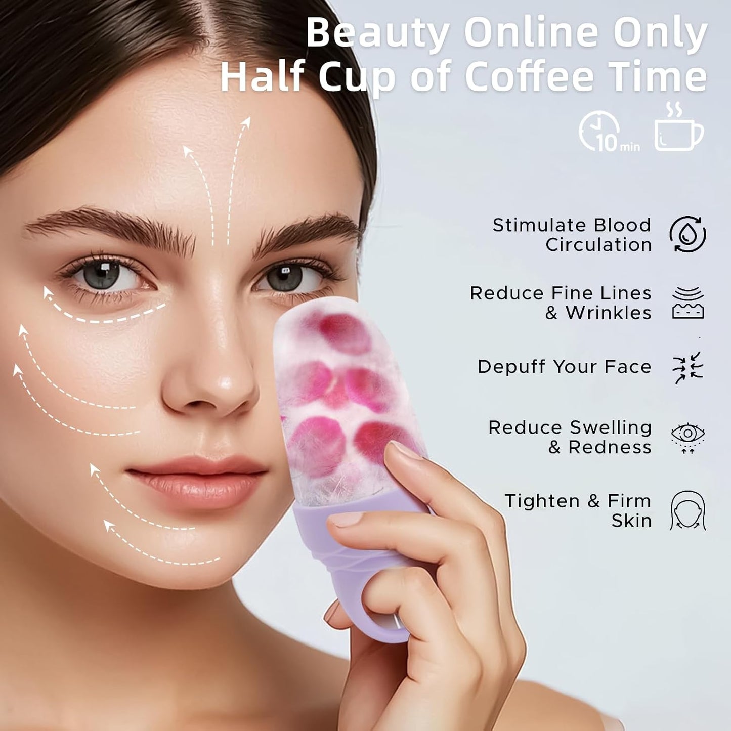 3 Pcs Facial Ice Roller Silicone Mold Reusable for Face Women and Eye Neck Cold Skin Care Tools Freezer De Puff Eye Bags Reduce Migraine Pain Pink 1 + Purple 2