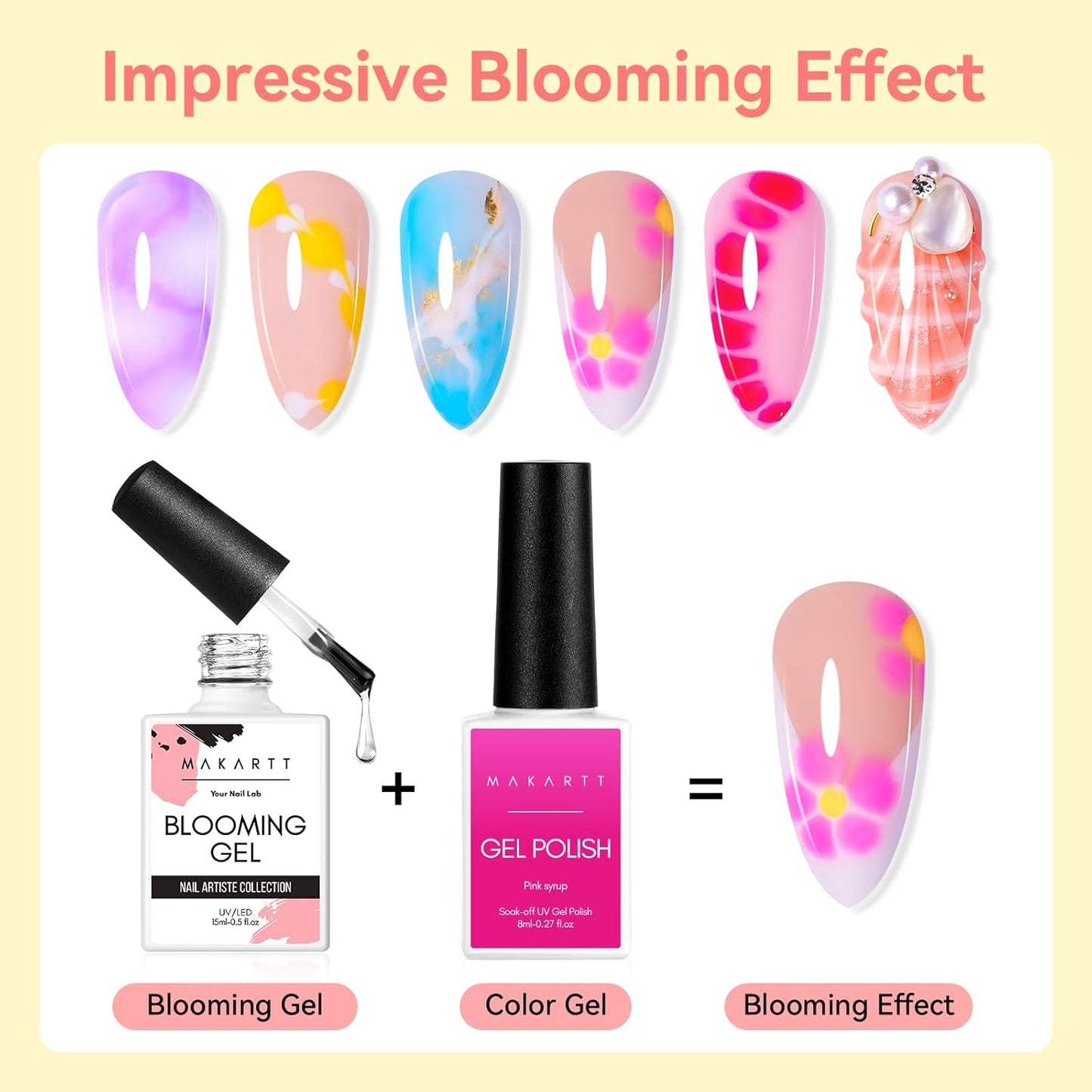 Makartt Clear Blooming Gel 15ml UV LED Soak Off Nail Art Polish for Spreading Effect Marble Nail Polish Gel Paint Nail Designs for DIY Color Flower Watercolor Magic Beauty Gift