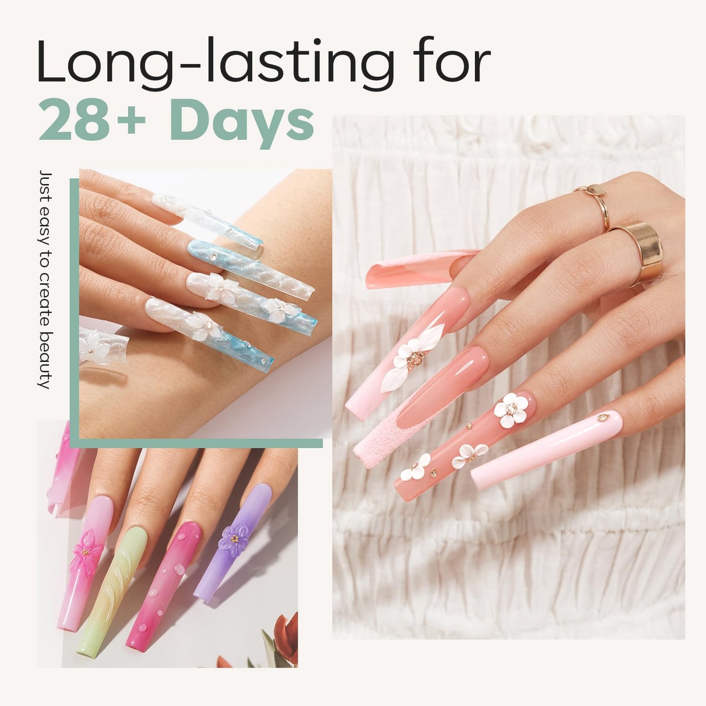 modelones Long Square Nail Tips, 3XXXL Straight Pre-shaped Soft Gel Tips Fake Nails False Acrylic Clear Full Cover Press on Extension Kit Gel Manicure DIY at Home 216PCS 12Sizes