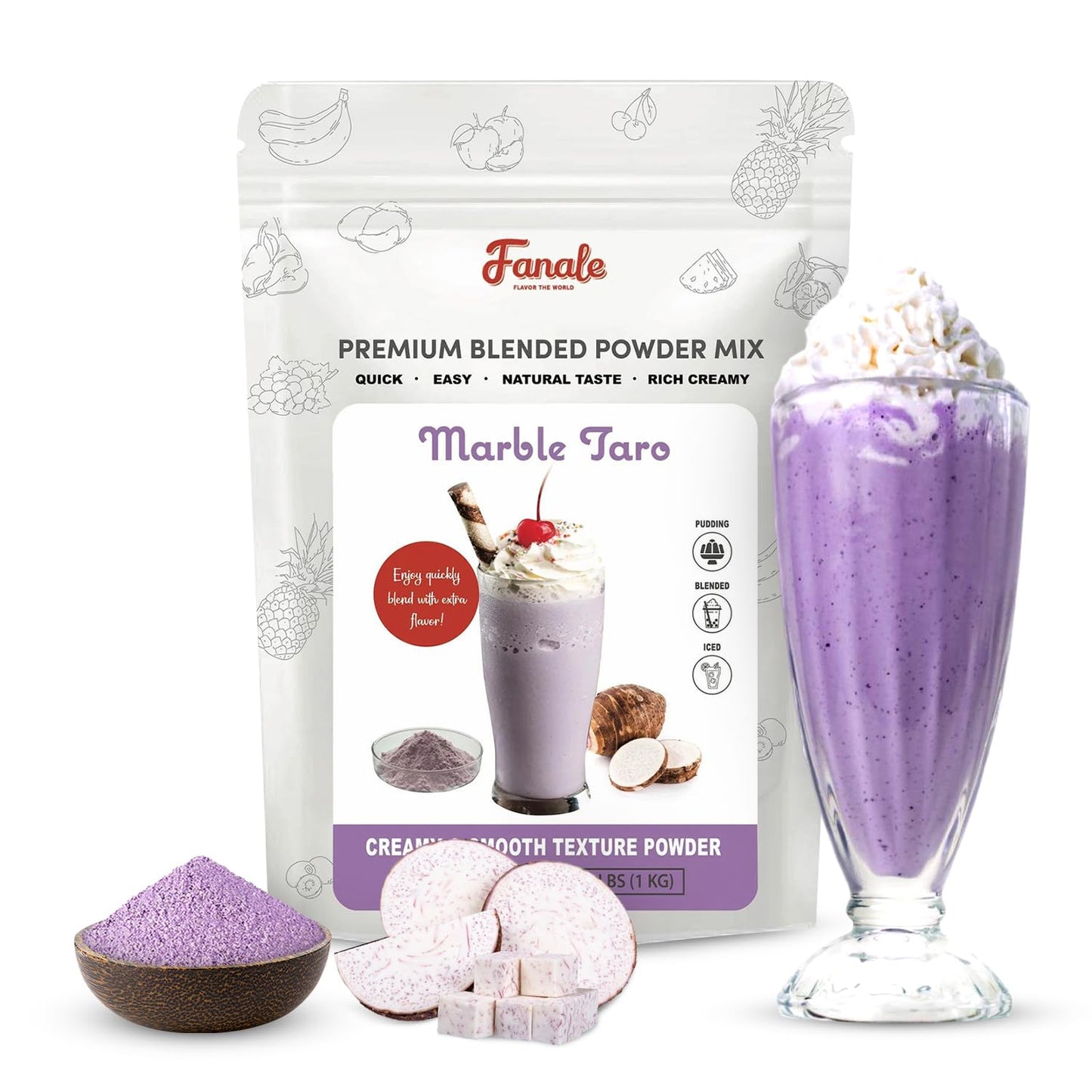 Fanale Premium Taro Bubble Tea Flavoring Powder | Perfect for Baking, Smoothies, Desserts and Drinks | Instant Flavoring Powder for Boba Milk Tea- 2.2 Pounds (Pack of 1)