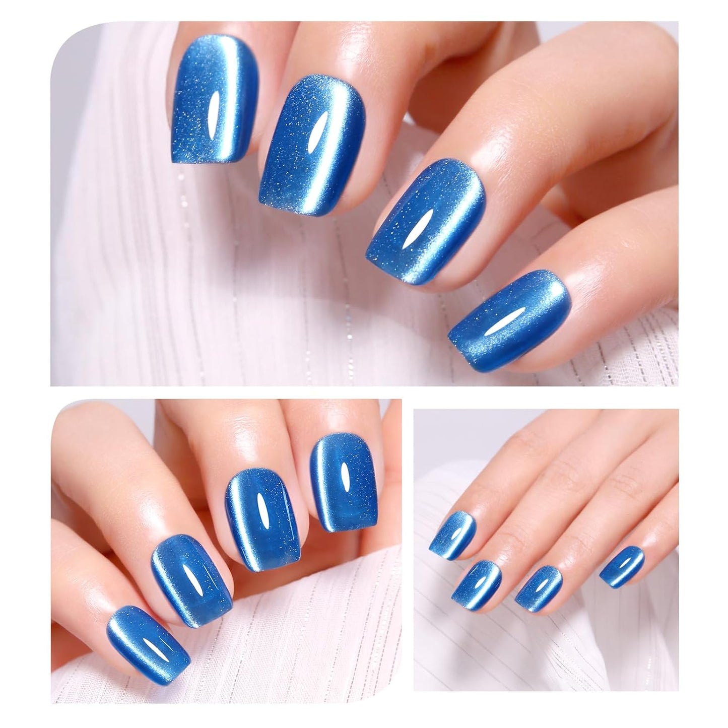 Imtiti Moonlight Cat Eye Gel Nail Polish, 15ml Sea Blue Holographic Crystal Diamond Glitter Magnetic UV Soak Off Gel Nail Polish with Magnetic Stick for Nail Art 1Pcs