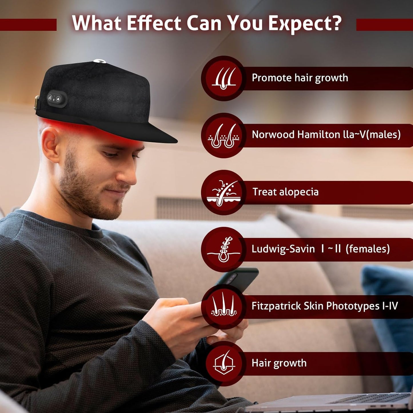 Laser Cap for Hair Growth, Wireless Red Light Therapy for Hair Growth, Strengthen Hair Roots, Hair Loss Treatment for Men and Women