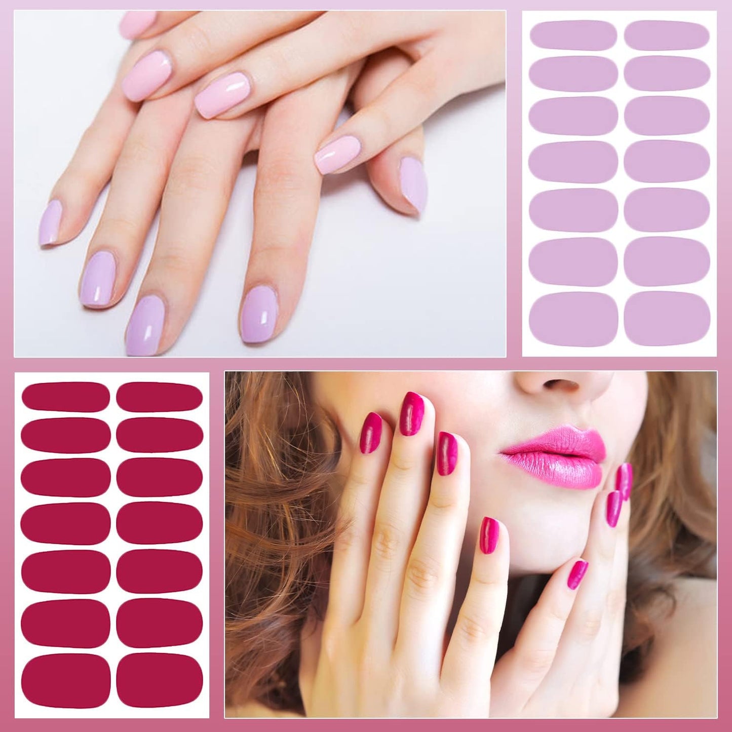 DANNEASY 16 Sheets Nail Wraps for Women Nail Polish Strips Solid Color Self Adhesive Sticker Nails Acrylic Nail Art Accessories with 1pc File, Cuticle Stick (Pink Red)