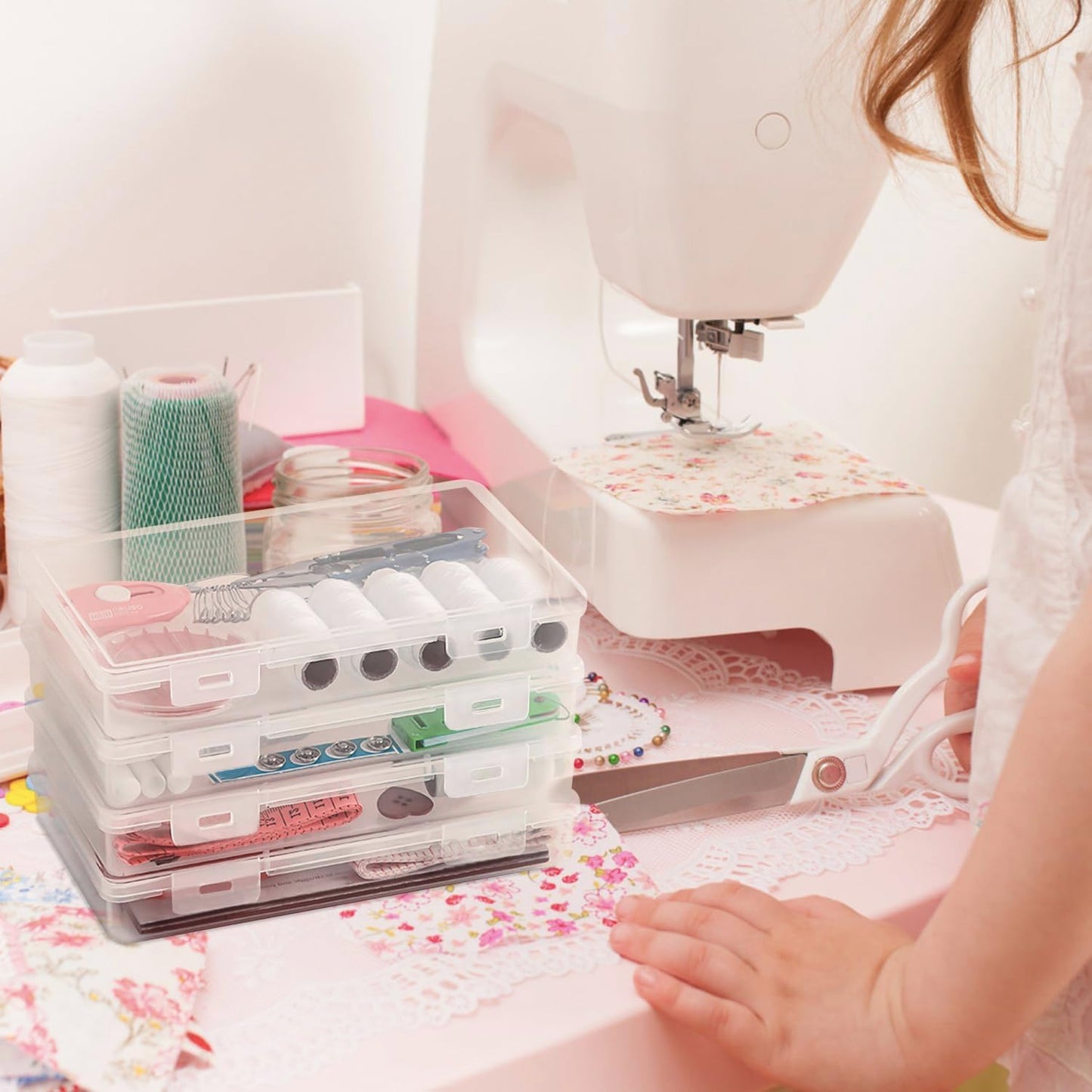 Rocutus Clear Plastic Storage Containers, 8 Pack Mini Beads Box With Hinged Lid, Large Size (7.7 x 4.1 x 1.6 Inches)