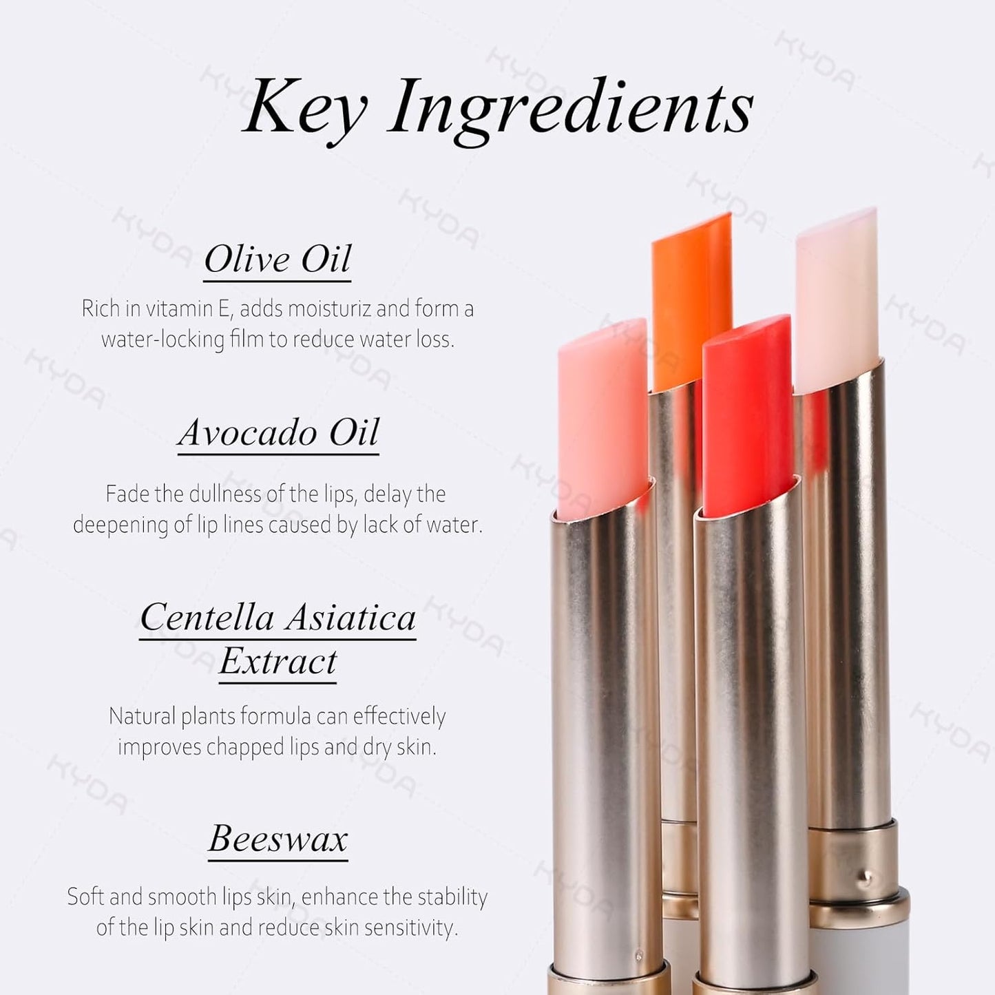 KYDA 4 Colors PH-Activated Lip and Cheek Stain, PH Color Changing Formula for Lasting Custom Lip Color, Keep Lips Soft and Moisturizing with Avocado Oil, Multiuse Color Balm