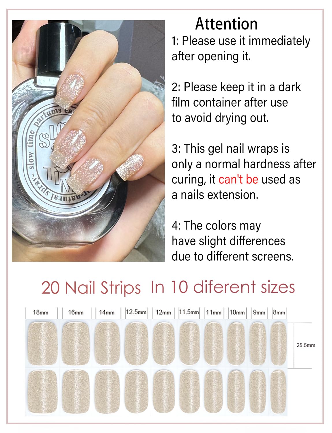 Semi Cured Gel Nail Strips, Nude Cat Eye P 20pcs Nail Sticker, Gel Wraps UV for Home Nails DIY