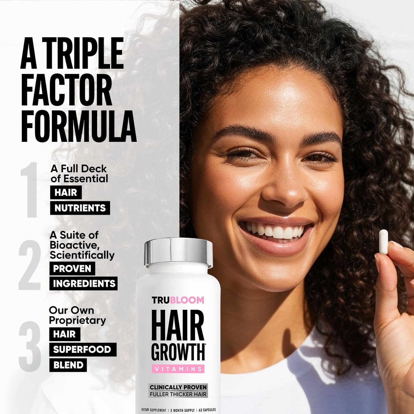 St. Tropica Tru Bloom Hair Growth Vitamins - 2 Month Supply. Clinically Proven to Grow Fuller, Thicker Hair. Natural & Drug-Free with Biotin, MSM, Zinc, D3 + Hair Superfoods. Non GMO