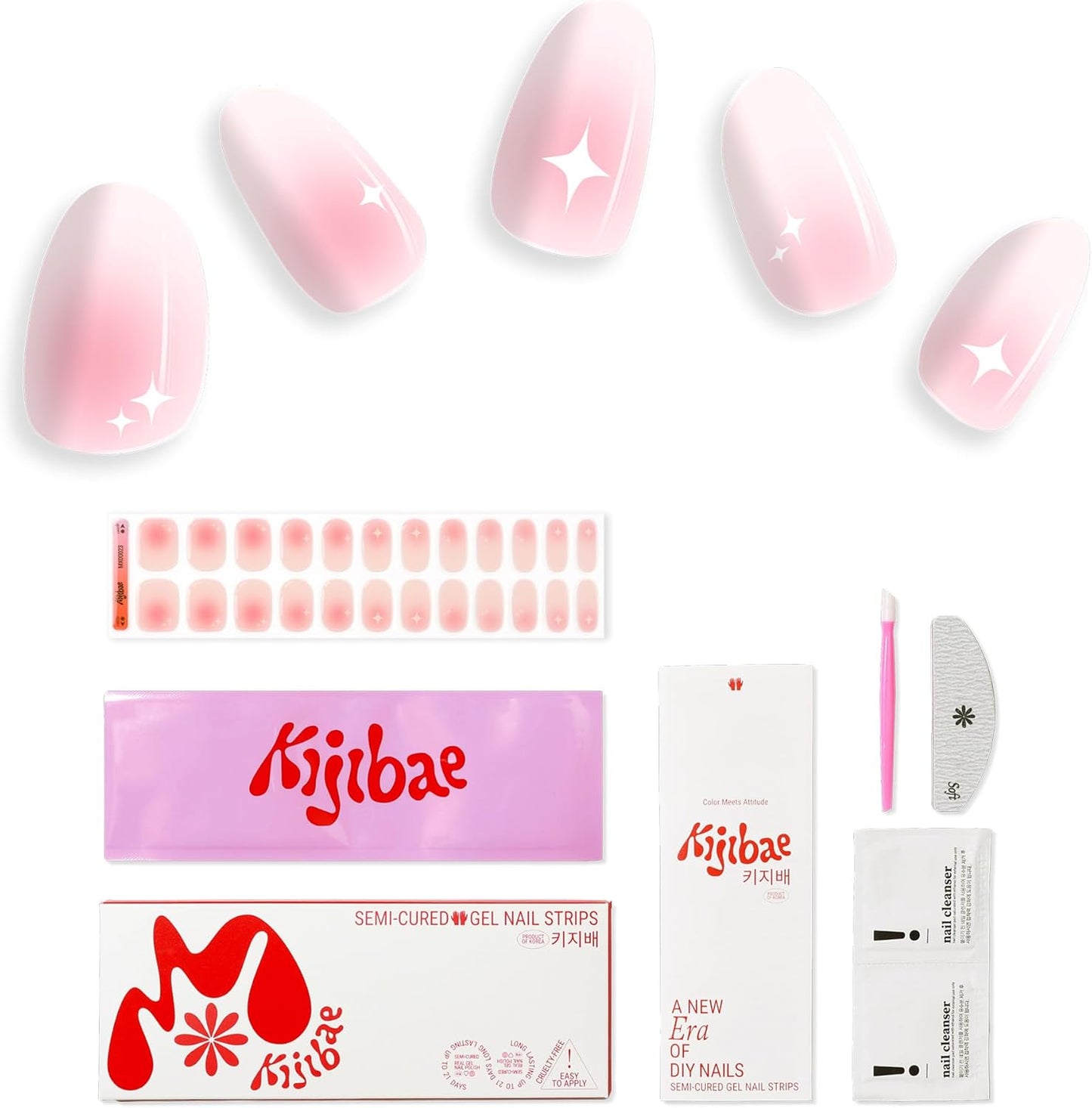 60% Semi-Cured Gel Nail Strips Kit (shy girl) – Long Lasting, Easy to Apply Premium Nail Set, 24 pcs, Includes 2 Prep Pads, Nail File, Cuticle Stick