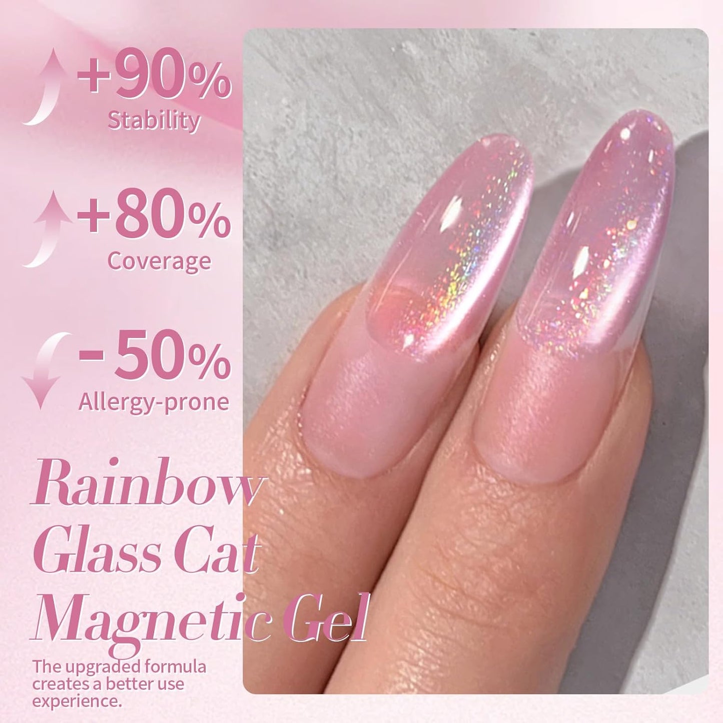 BORN PRETTY Pink Cat Magnetic Eye Gel Nail Polish Rainbow Holographic Moonlight Glass Magnetic Gel Nail Polish 15ML